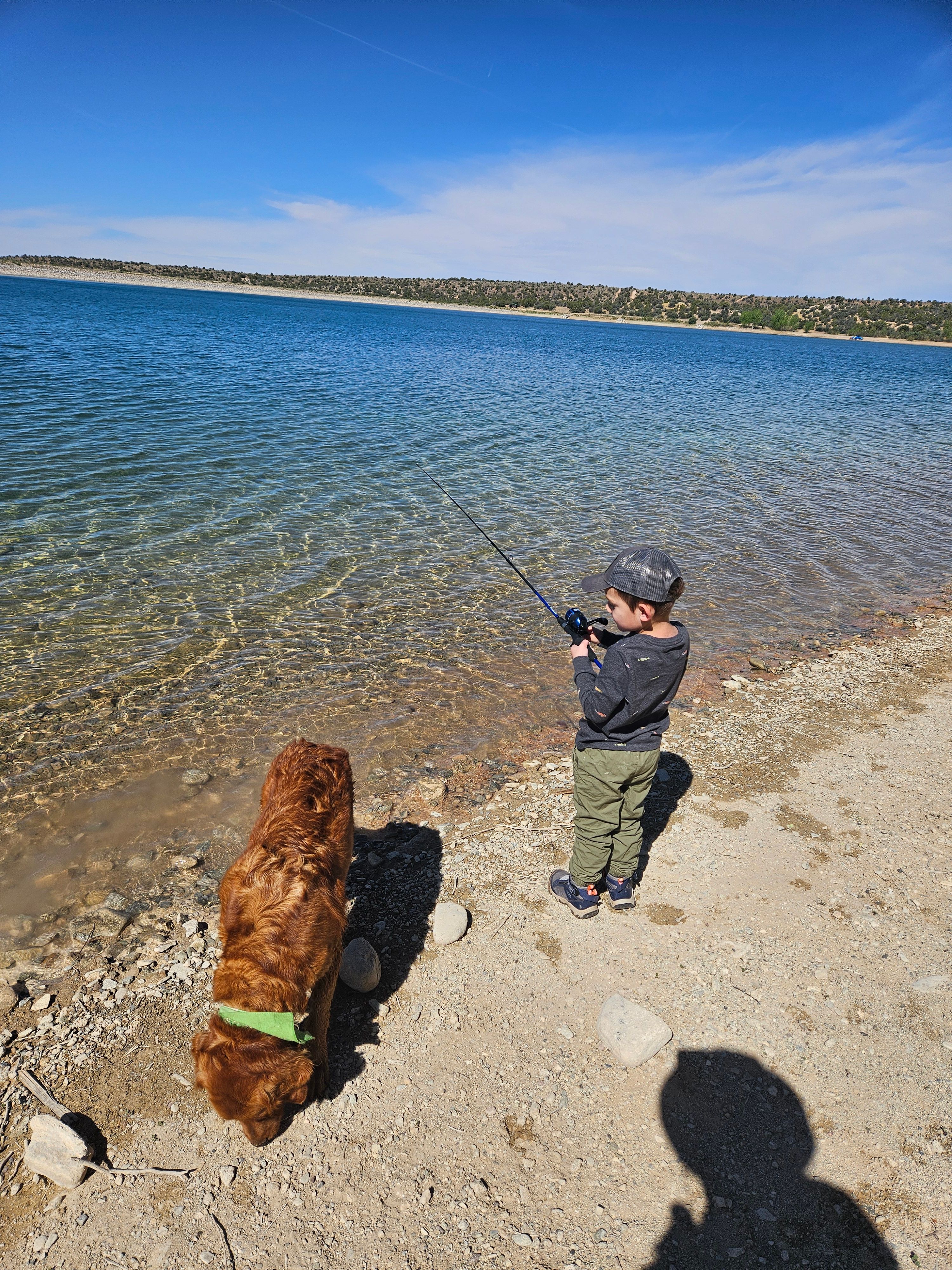 Fishing by the lake with family